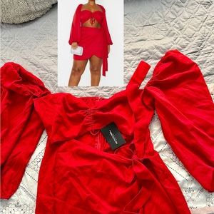 Plus Red Ruched Cut Out Bodycon Dress